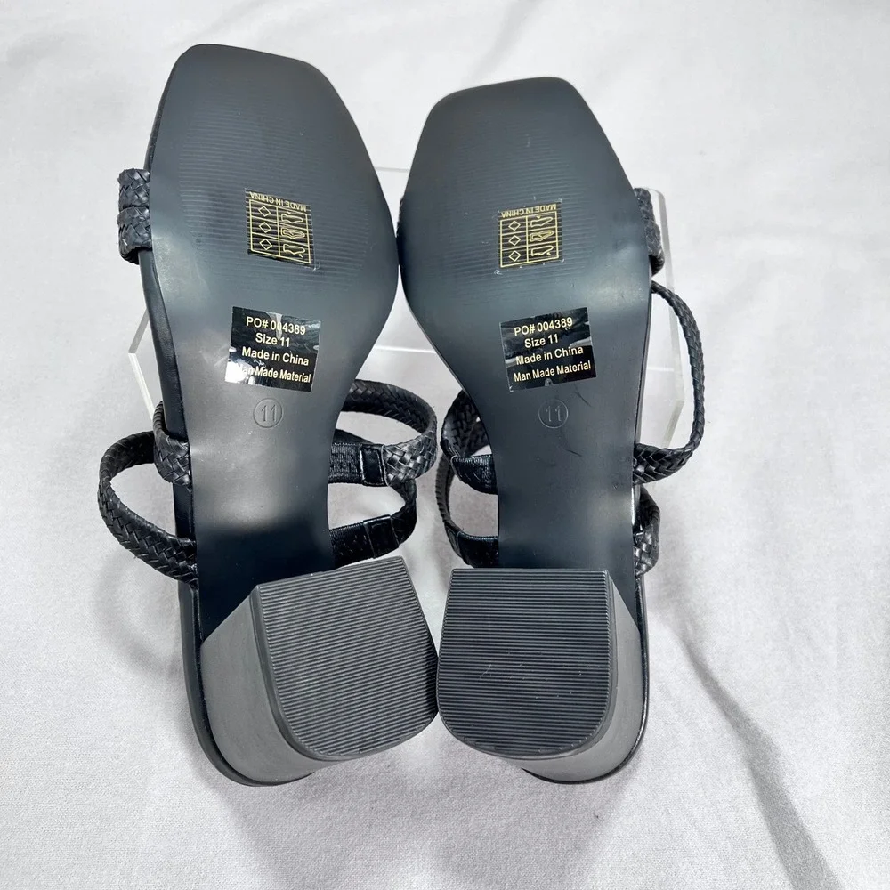 Journee Collection Natia Black Sandals Block Heel Braided Straps Slip On Size 11